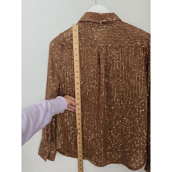 Anthropologie Women’s Sequin Holiday Preppy Versatile‎ Button Down Sz M - Picture 6 of 7